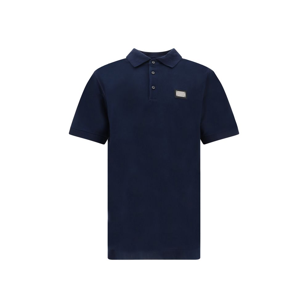 Dolce & Gabbana Polo Shirt in white cotton with ribbed collar and D&G monogram plaque, AW25 collection, made in Italy.