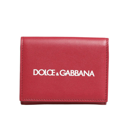 Dolce & Gabbana Red Leather Bold Logo Print Trifold Card Holder Wallet
