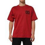 Dolce & Gabbana Red Logo Print Cotton Short Sleeve T-shirt featuring iconic DG logo and classic crew neck design, ideal for everyday luxury.
