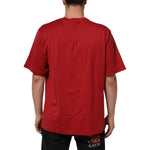 Back view of Dolce & Gabbana Red Logo Print Cotton Short Sleeve T-shirt on model, highlighting soft cotton material and regular fit.