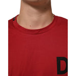 Dolce & Gabbana Red Logo Print Cotton Short Sleeve T-shirt close-up showing logo detail on red fabric.