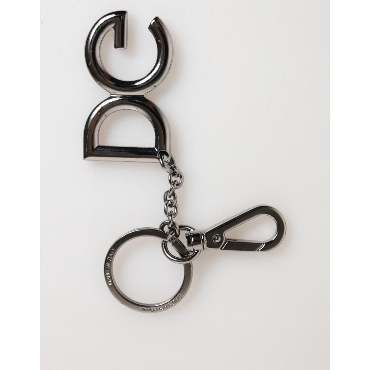 Dolce & Gabbana Silver Brass DG Logo Metal Keychain Holder Men Keyring