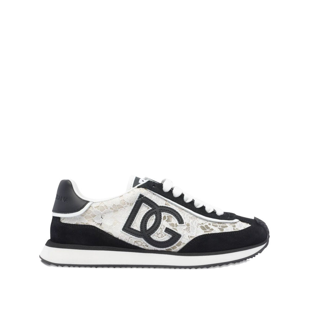 Dolce & Gabbana Sneakers White with front lace-up, rubber sole, branded heel, and side logo patch, stylish and comfortable footwear.