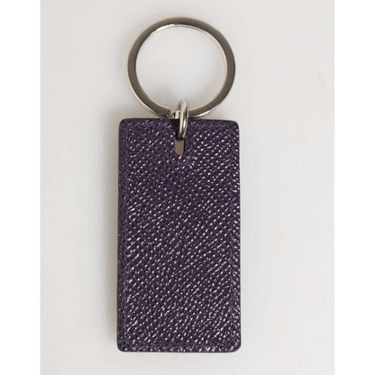 Dolce & Gabbana Violet Leather Logo Metal Ring Men Keychain Keyring with silver detailing.