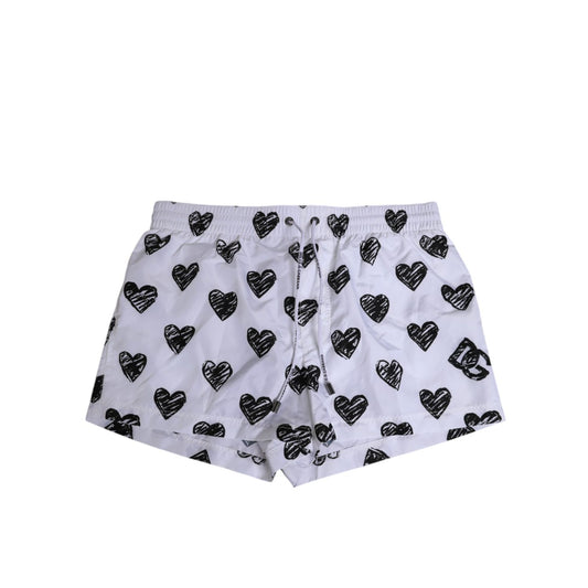 Dolce & Gabbana White Black Heart Print Men Boxer Short Swimwear