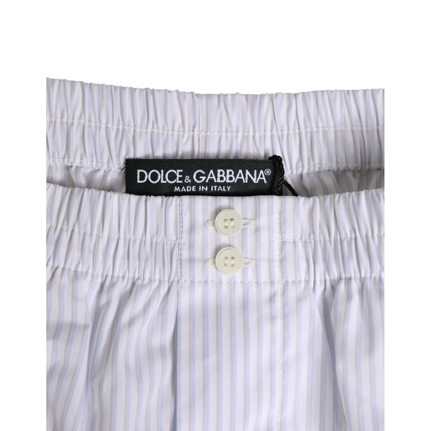 Dolce & Gabbana White Blue Cotton Striped Button Fly Shorts Swimwear