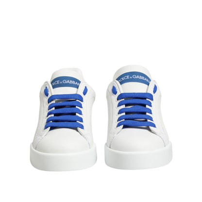 Dolce & Gabbana White Blue Leather Low Top Sneakers Shoes