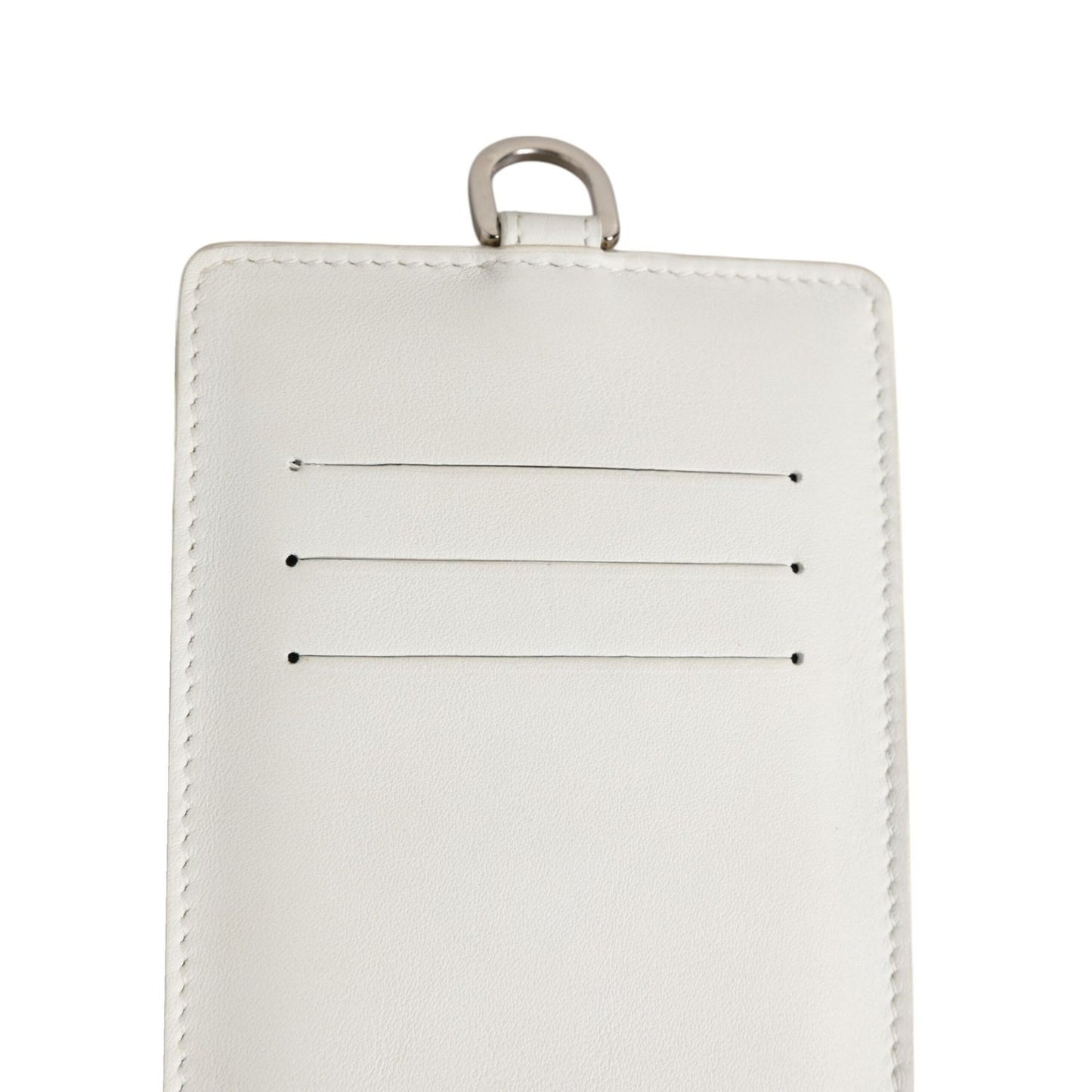 Dolce & Gabbana White Calf Leather Lanyard Logo Card Holder Men Wallet with card slots, ring fastening, and logo-embossed patch.