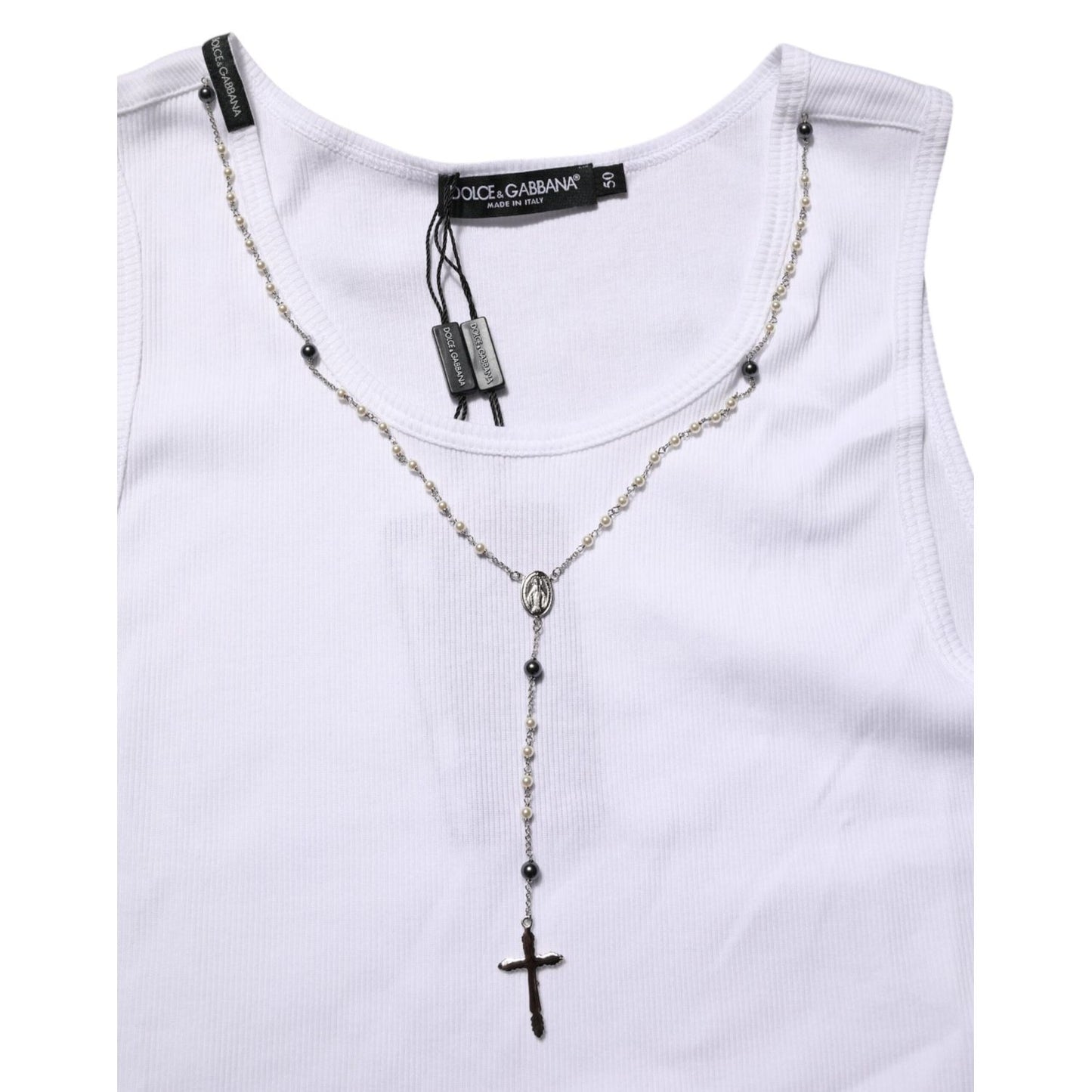 Dolce & Gabbana White Cotton Chain Necklace Tank Top T-shirt