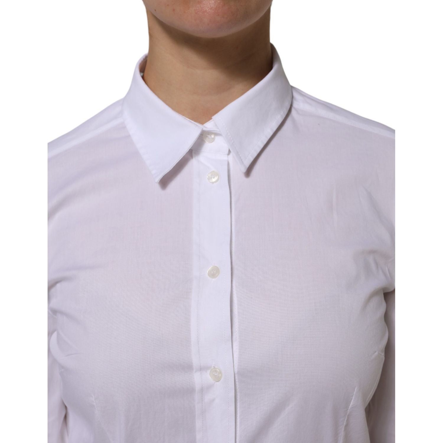 Dolce & Gabbana White Cotton Collared Buttoned Dress Shirt Top