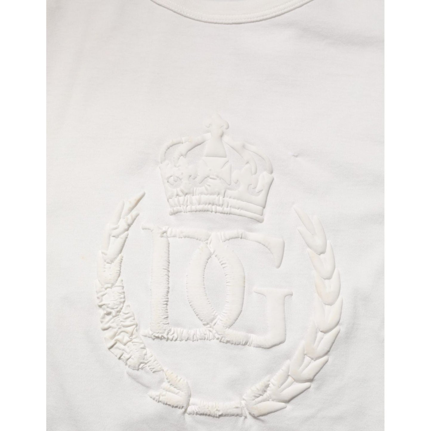 Dolce & Gabbana White Cotton DG Crown Embossed Men T-shirt