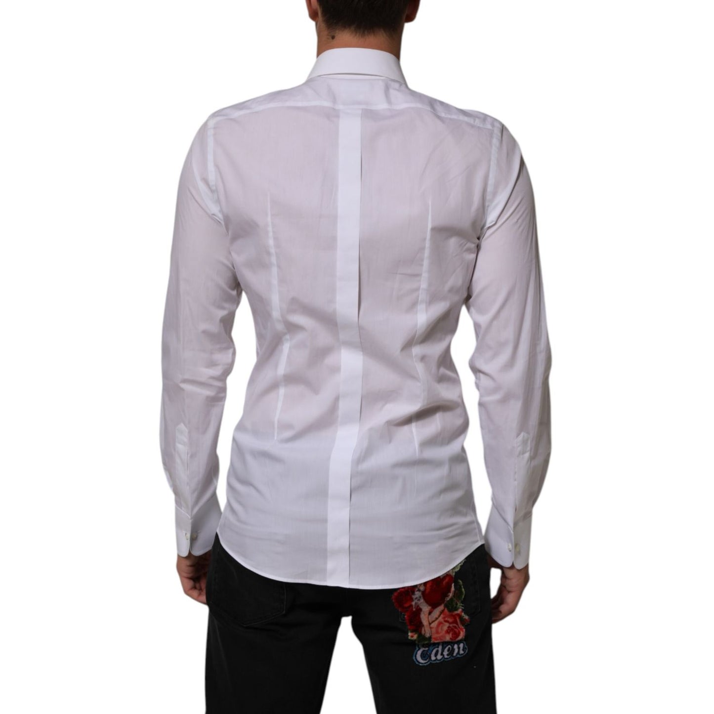 Dolce & Gabbana White Cotton DG Logo Pearl GOLD Formal Shirt