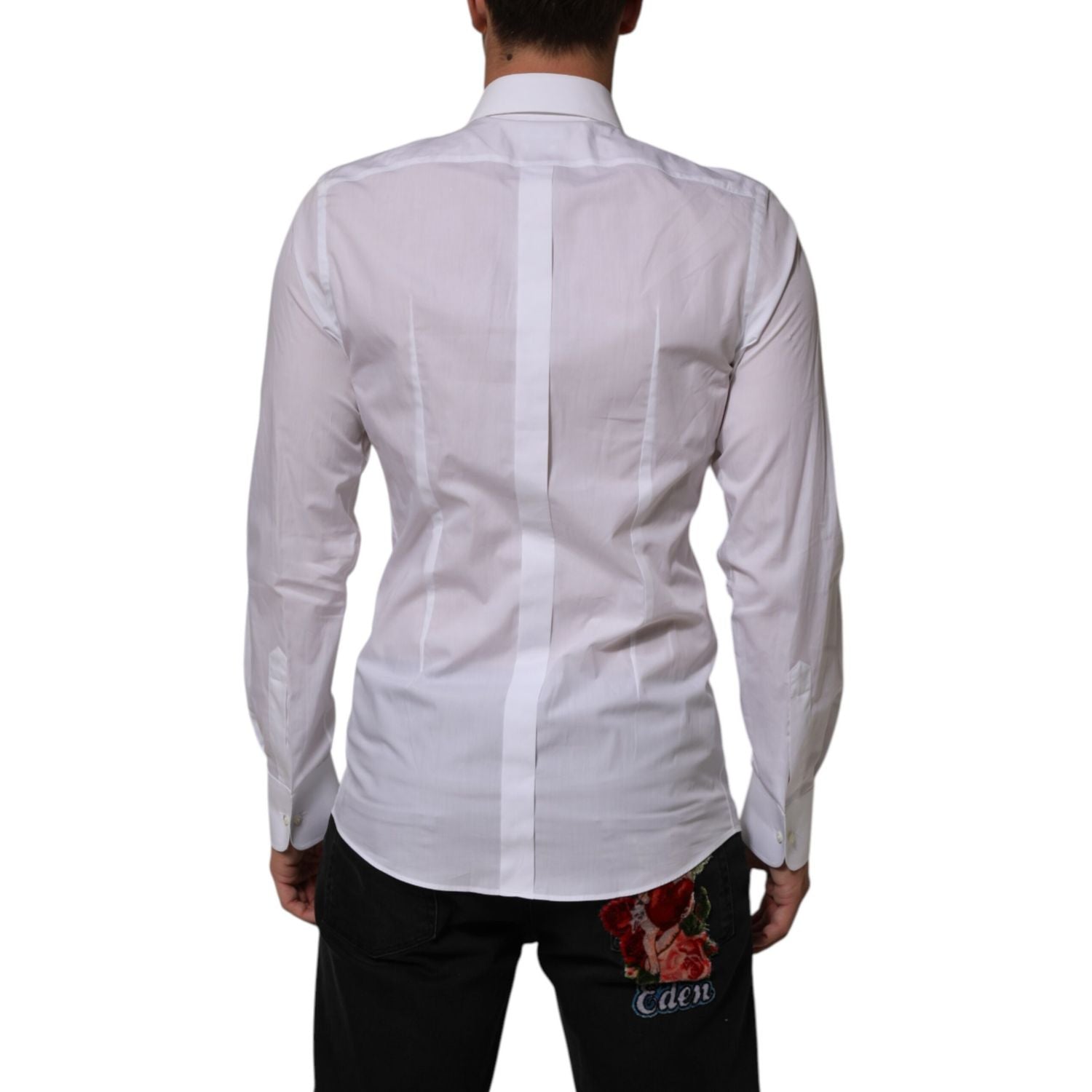 Dolce & Gabbana White Cotton DG Logo Pearl GOLD Formal Shirt