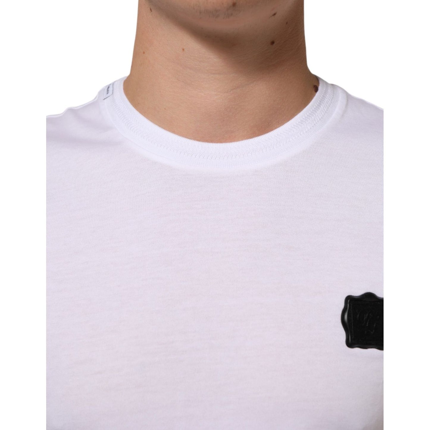 Dolce & Gabbana White Cotton Logo Patch Crew Neck T-shirt