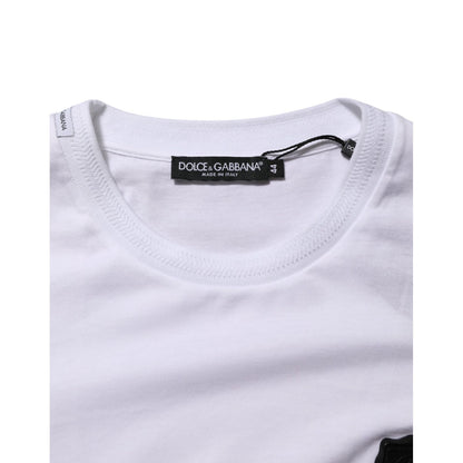 Dolce & Gabbana White Cotton Logo Patch Crew Neck T-shirt