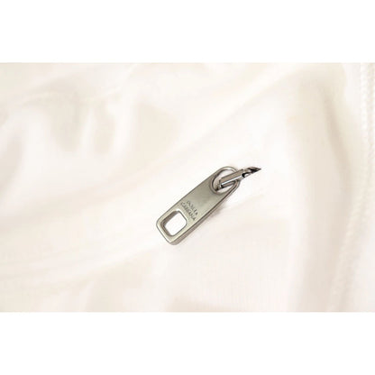 Close-up of zipper detail on Dolce & Gabbana White Cotton Logo Patch Sweatpants Jogging Pants