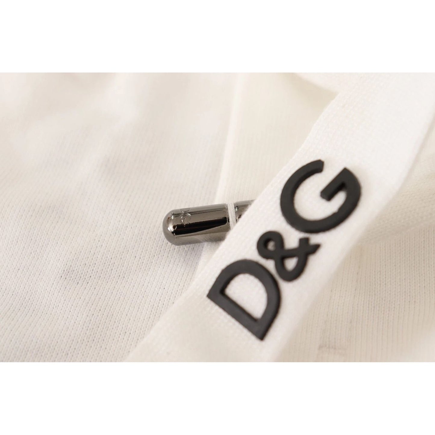 Dolce & Gabbana White Cotton Logo Patch Sweatpants Jogging Pants showing D&G logo and drawstring detail