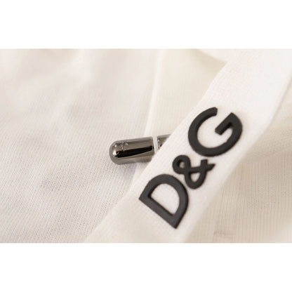 Dolce & Gabbana White Cotton Logo Patch Sweatpants Jogging Pants showing D&G logo and drawstring detail