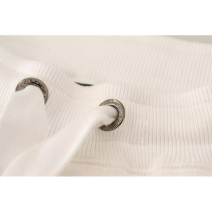 Close-up of Dolce & Gabbana White Cotton Logo Patch Sweatpants Jogging Pants drawstring and waistband detail.
