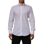 Dolce & Gabbana White Cotton MARTINI Formal Men Dress Shirt with long sleeves and classic collar.