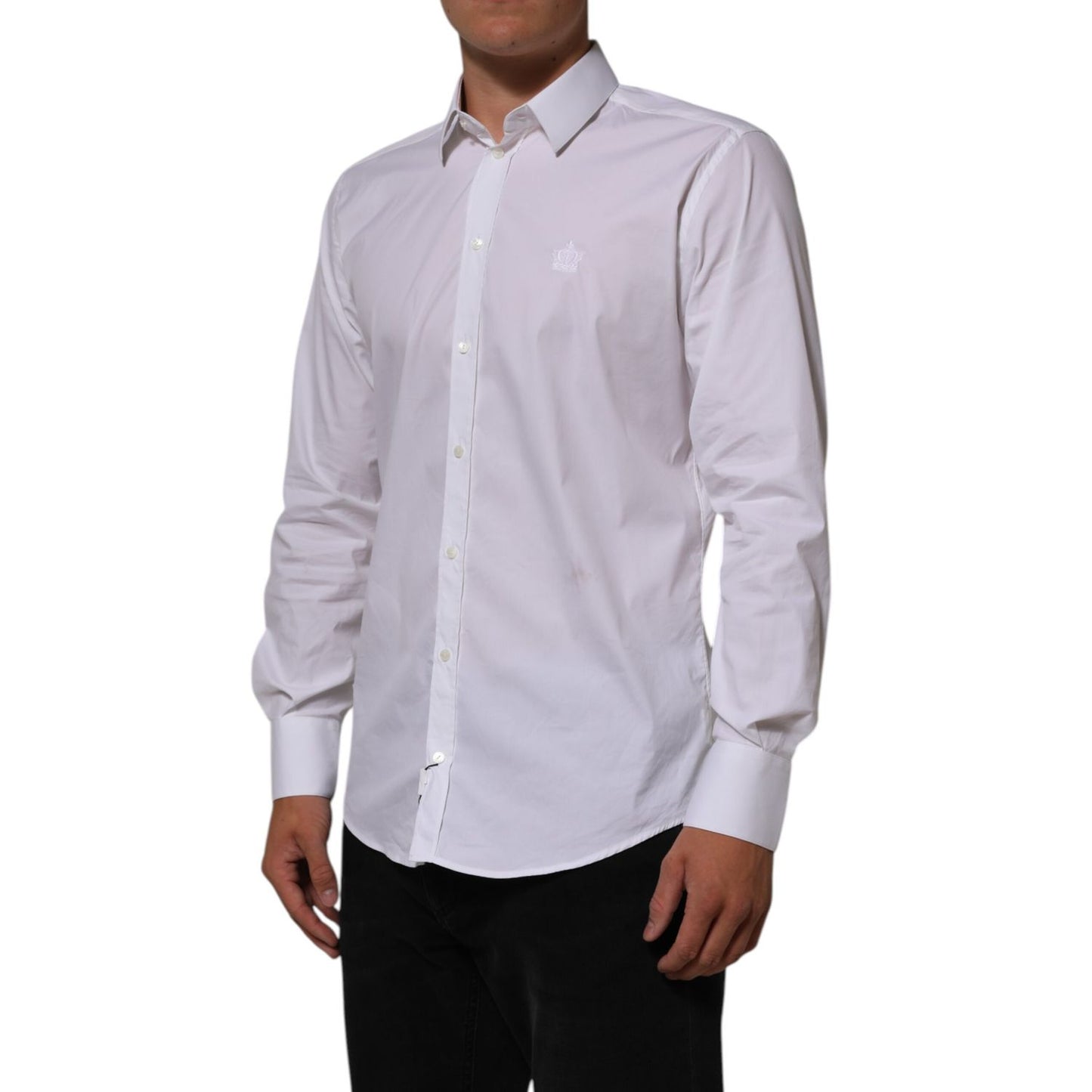 Dolce & Gabbana White Cotton MARTINI Formal Men Dress Shirt, long sleeve, classic collared design for business or sophisticated wear.