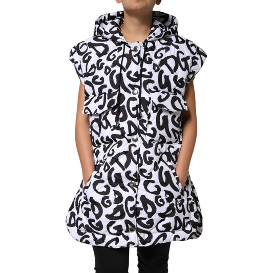 Dolce & Gabbana White DG Mania Hooded Sleeveless Puffer Jacket