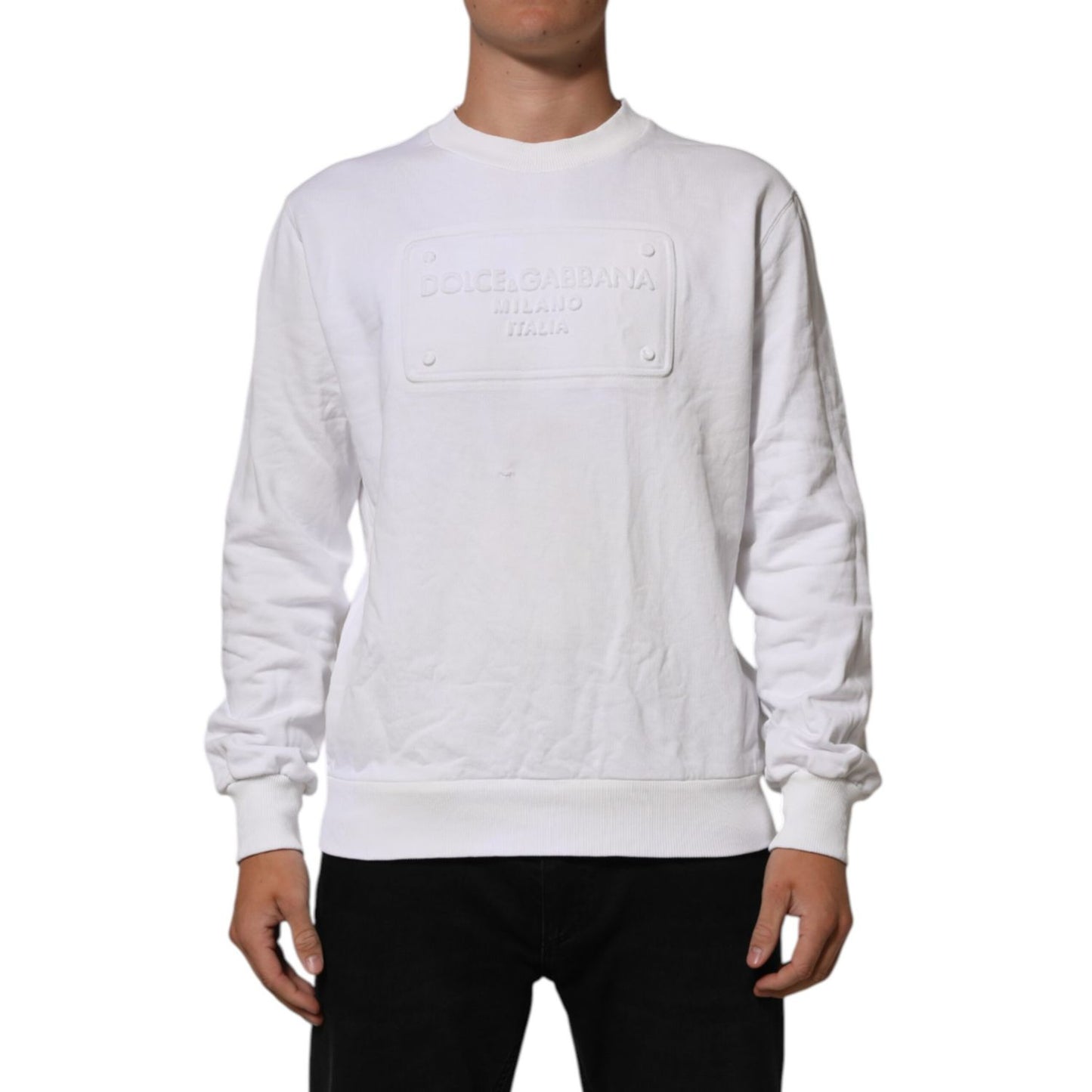 Dolce & Gabbana White Embossed Logo Men Sweatshirt Sweater