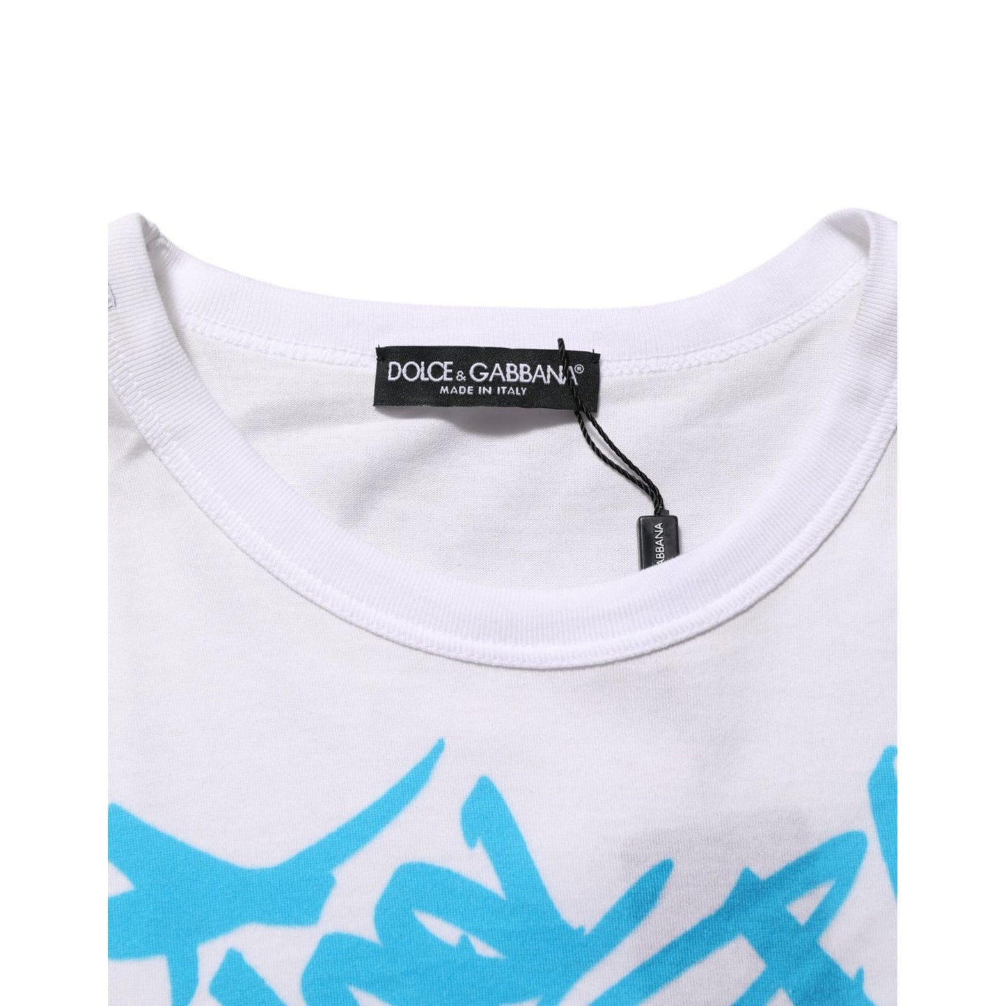 Dolce & Gabbana White Graphic Print Cotton Crew Neck T-shirt