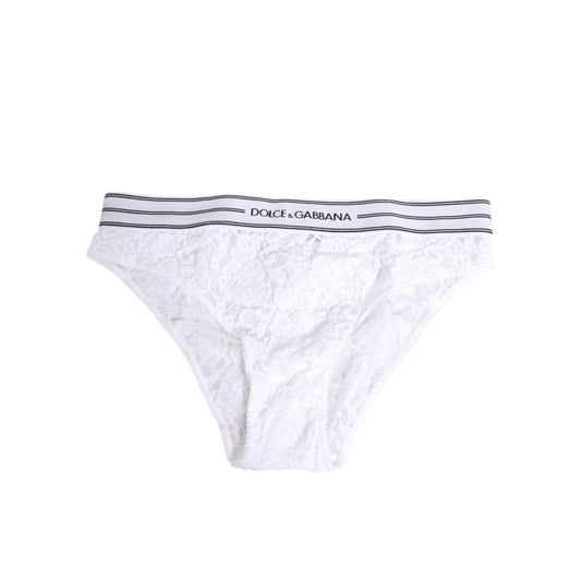 Dolce & Gabbana White Lace Slip Brief Logo Waistband Underwear