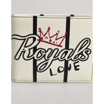 Dolce & Gabbana White Leather DG Crown Royals Bifold Card Holder Wallet with regal graphic print and luxury design.