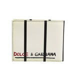 Dolce & Gabbana White Leather DG Crown Royals Bifold Card Holder Wallet with logo detail on smooth leather surface.