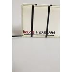 Dolce & Gabbana White Leather DG Crown Royals Bifold Card Holder Wallet with logo details in black and red on smooth leather background.