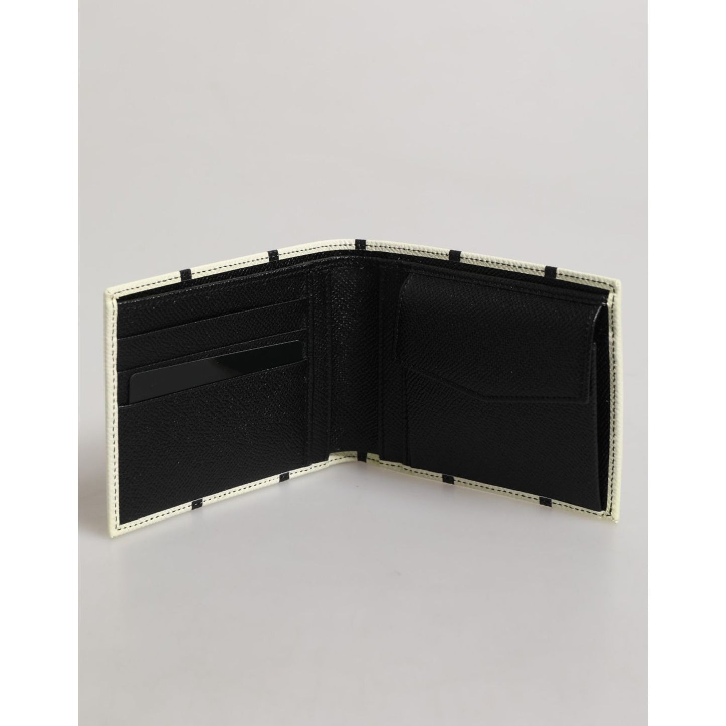 Dolce & Gabbana White Leather DG Crown Royals Bifold Card Holder Wallet interior view