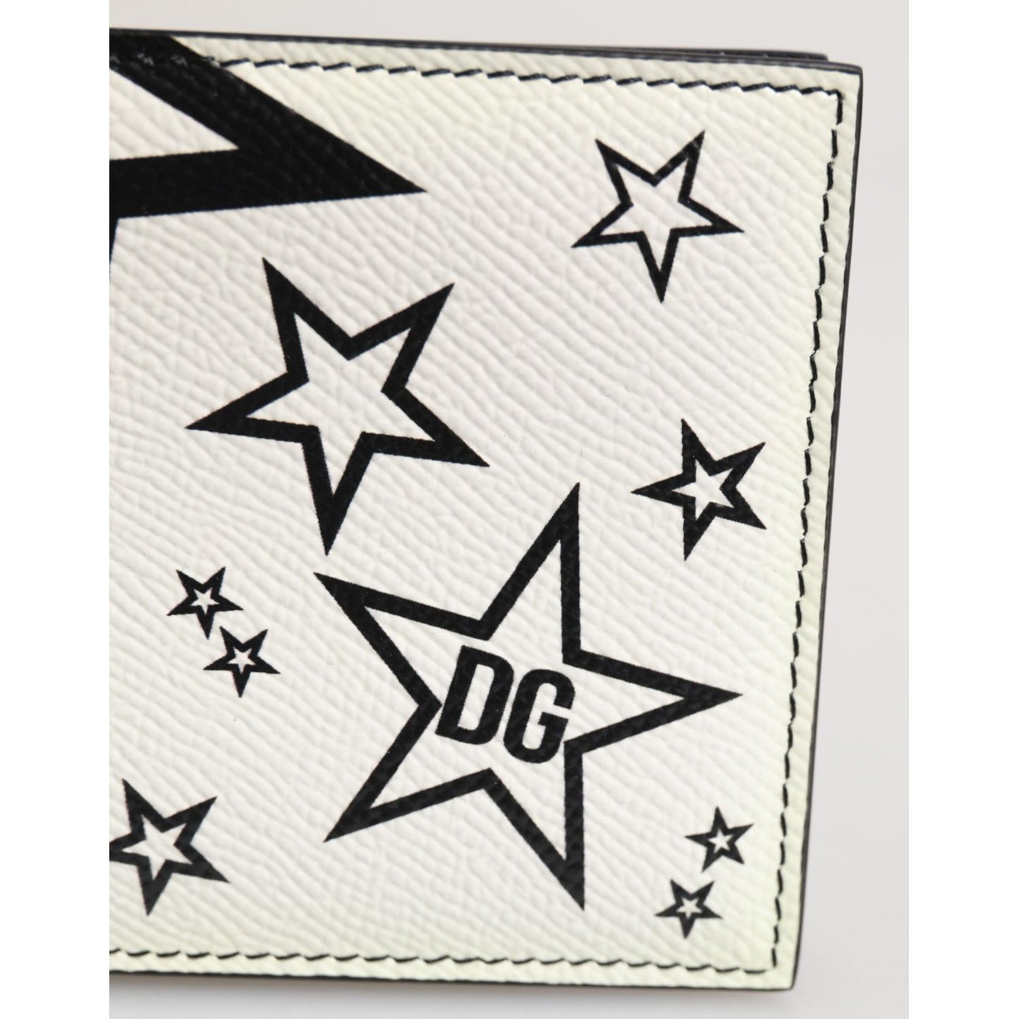 Dolce & Gabbana White Leather DG Star Logo Bifold Men Card Holder Wallet