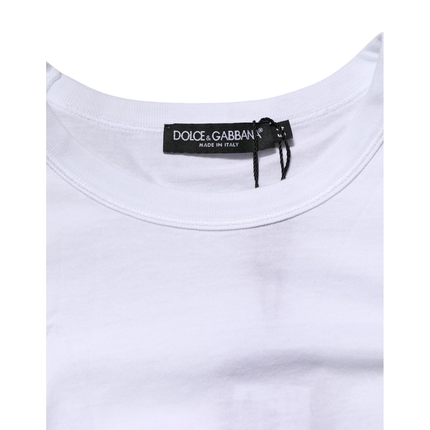 Dolce & Gabbana White Logo Plaque Cotton Crew Neck T-shirt