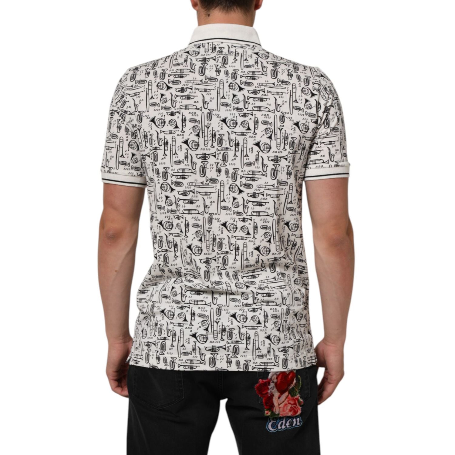 Dolce & Gabbana White Musical Print Collared Polo T-shirt