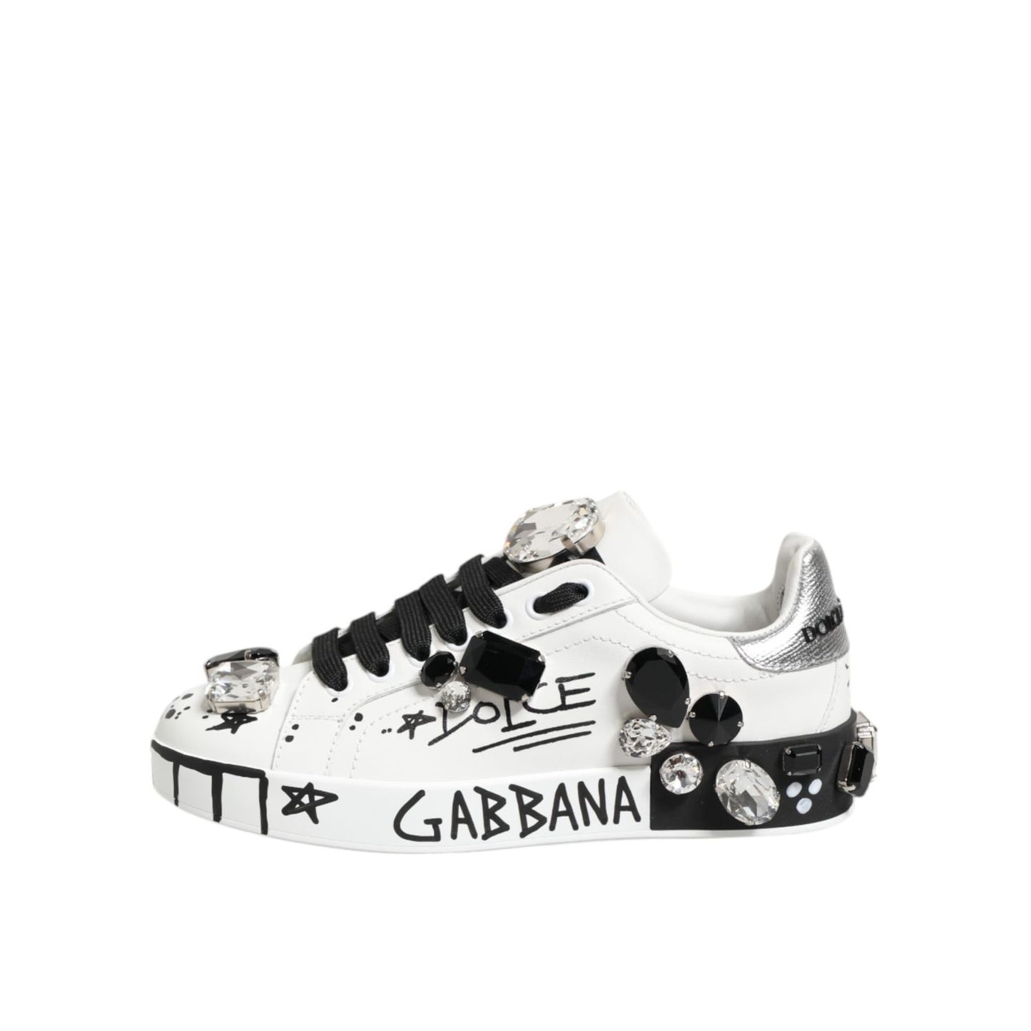 Dolce & Gabbana White Portofino Crystal Sneakers Shoes