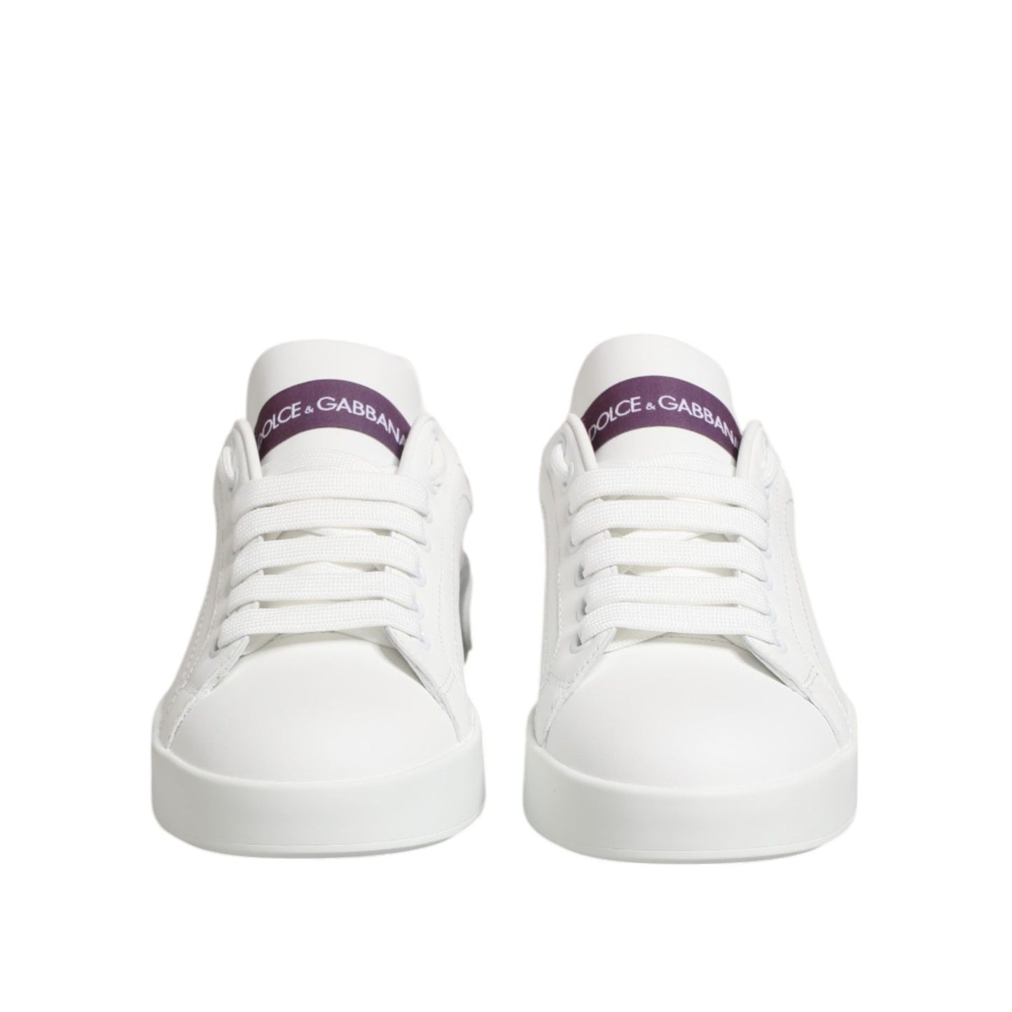 Dolce & Gabbana White Purple Leather Low Top Sneakers Shoes