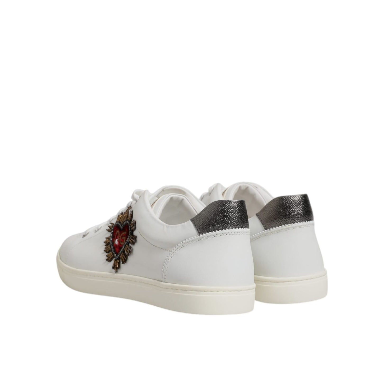 Dolce & Gabbana White Silver Sacred Heart Men Sneakers Shoes