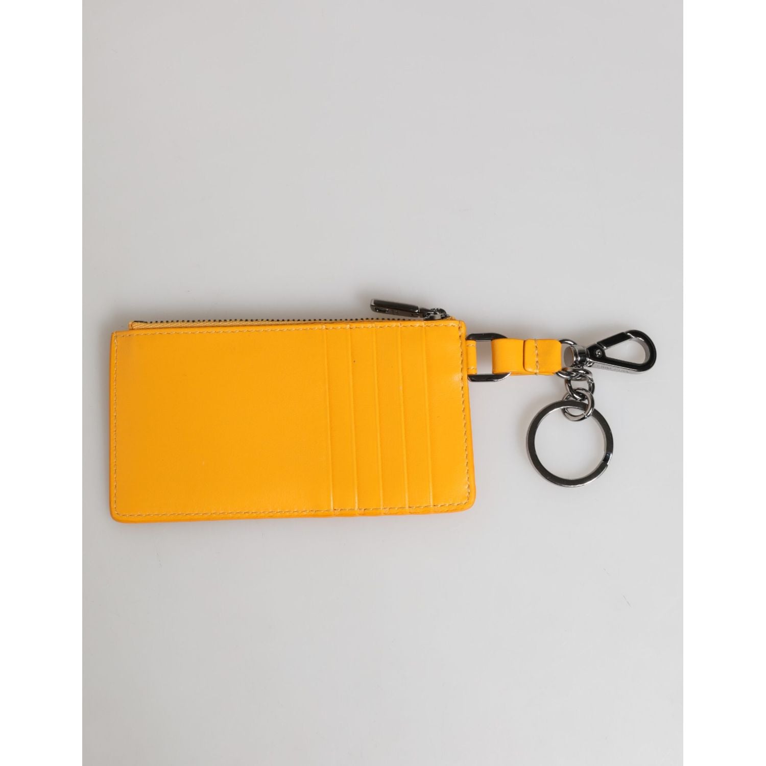 Dolce & Gabbana Yellow Orange Leather Credit Card Key Holder Clip On Wallet