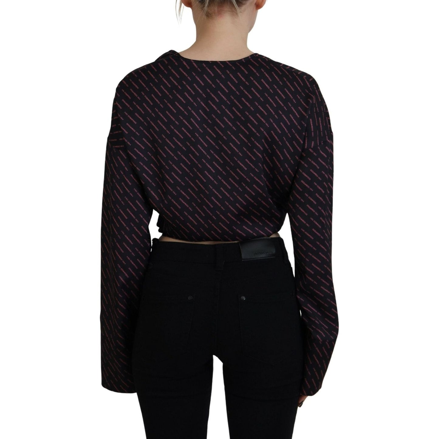 Dsquared² Black Polyester Cropped Logo Printed Blouse Top 1728,67345645728,Black,Clothing,Dsquared²,IT38 | XS,Long Sleeve - T-Shirts - Clothing,Material: 100% Polyester,Preowned / Defect,T-Shirts - Clothing,Tops & T-Shirts - Women - Clothing,Women