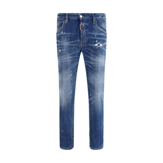 Dsquared² Blue Cotton Slim Fit Jeans with worn-effect and logo patch, urban style, AW25, regular fit, made of 98% cotton, 2% elastane.