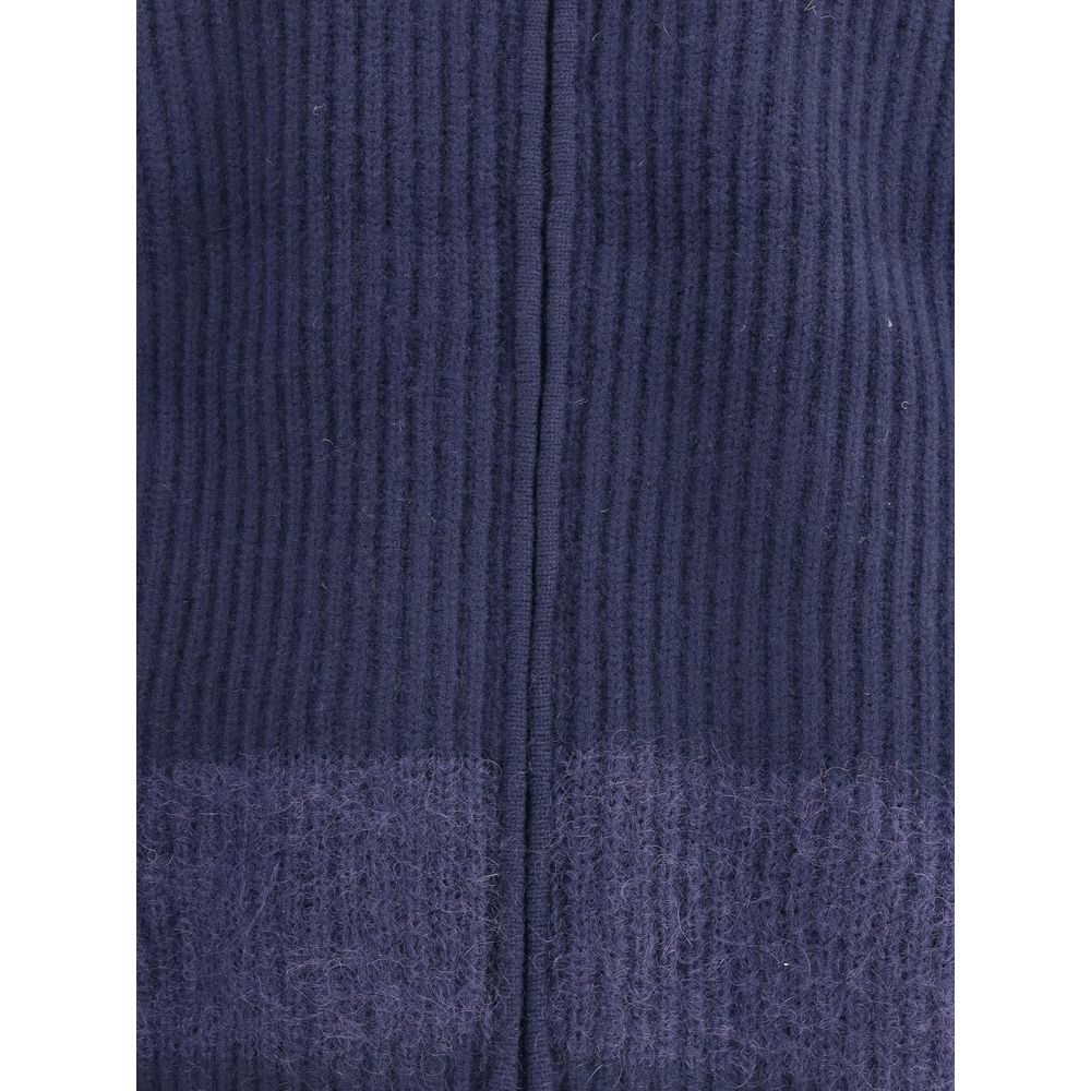 Close-up of ribbed texture and mohair band detail on Dsquared² Blue Wool Cardigan with refined design.