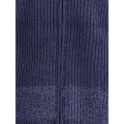 Close-up of ribbed texture and mohair band detail on Dsquared² Blue Wool Cardigan with refined design.