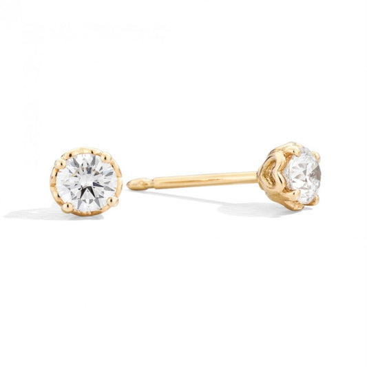 ORECCHINI RECARLO MOD. E01PX001_G051 gold earrings with diamond studs, side and front view on white background