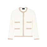 Emporio Armani Jackets White with fringe trim and welt pockets, round neck crewneck blazer.