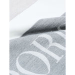 Emporio Armani Stole with multicoloured vertical bands featuring grey logo jacquard and fringed edges detail.