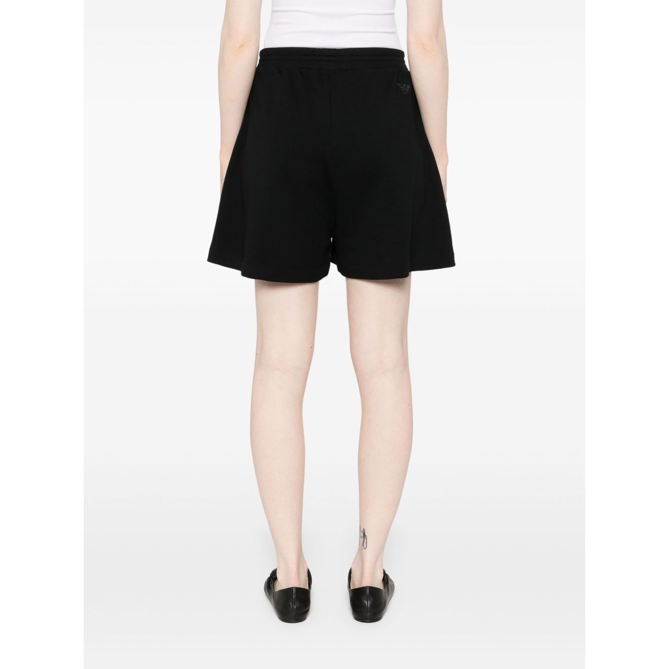 Back view of Emporio Armani cotton shorts with drawstring waistband in black.