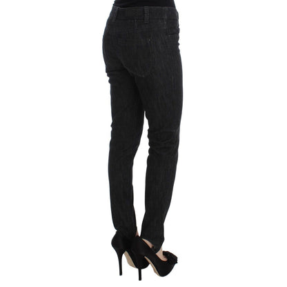 Back view of Ermanno Scervino Blue Cotton Slim Fit Denim Jeans worn with high heels.