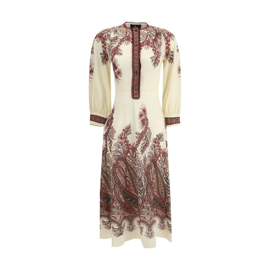 Etro Multicolor Polyester Casual Dress with floral Paisley print and metallic buttons, featuring balloon sleeves and a crew neck.